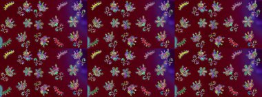 Sevimli çiçek raster deseni. Kırmızı, mor ve mor renkte çiçekler. Sketch Colour Spring Theme eskiz kalıbı. Düz Çiçek Elementleri Tasarımı.