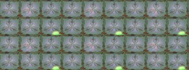 Çiçek ve yapraklı karalama şeklinde Raster çiçek deseni. Tarafsız, yeşil ve gri renklerde bahar çiçekleri. Raster illüstrasyonu.