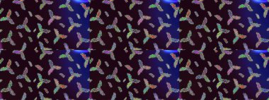 Raster illüstrasyonundaki çiçek desenli çizim. Çiçekler kahverengi, siyah ve mavi renklerde. Renkli Bahar Teması eskiz kalıbı. Düz Çiçek Elementleri Tasarımı.