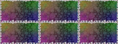 El çizimi çiçek unsurları olan soyut, dikişsiz raster deseni. Retro tekstil tasarım koleksiyonu. Yeşil yeşile. Çiçekli ipek eşarp. 1950 'ler-1960' lar motifleri.