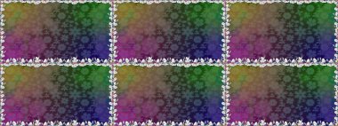 El çizimi çiçek unsurları olan soyut, dikişsiz raster deseni. Retro tekstil tasarım koleksiyonu. Yeşil yeşile. Çiçekli ipek eşarp. 1950 'ler-1960' lar motifleri.