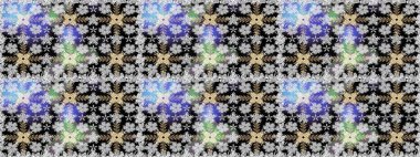 Sevimli çiçek raster deseni. Düz Çiçek Elementleri Tasarımı. Kusursuz Renksiz Bahar Temalı Kusursuz Arkaplan. Gri renkli çiçekler.