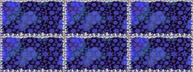 Mor renkli çiçekler. Çiçek deseni. Şatafatlı bahar bahçesi dokusu. Raster illüstrasyonu. Mor renkler üzerinde dikişsiz çiçekler.