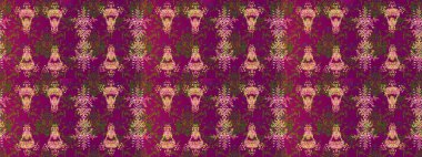 Raster düz çiçek çizim deseni. Hediye ambalaj kağıdı, tebrik kartları, posterler ve pankart tasarımı. Mor, yeşil ve pembe renkte çiçekler.