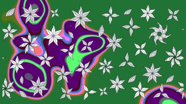 El çizimi, soyut ve süslü elementler. Klasik çiçekler. Yeşil renkler. Yaz çiçekleri teması. Suluboya resim taklit Raster illüstrasyonu.