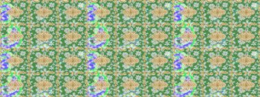 Damask çizim kalıbı arka planı tekrarlıyor. Yeşil renklerdeki altın element. Barok tarzında altın çiçek süsü. Antika altın tekrarlanabilir duvar kağıdı.