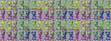 Şirin çiçekli kusursuz desen ve nötr renklerde yapraklar, suluboya çiçekli desen, duvar kağıdı, kart veya kumaş için fayanslı. Raster illüstrasyonu.