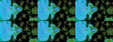 Yuvarlak raster kar tanesi. Renkli arka planda izole tatlı kar taneleri. Soyut kış mavisi, siyah ve yeşil süs. Güzel kar tanesi. Raster illüstrasyonu.