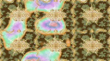 Süslü raster dekorasyonu. Lüks, kraliyet ve Viktorya dönemi konsepti. Tarafsız renklerde altın element. Tarafsız yerine altın rengi barok çiçek deseni..