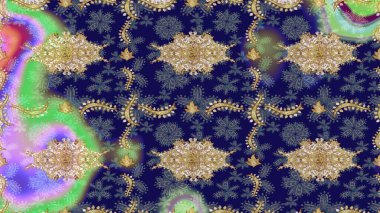 Kıvrımlı çizimler. Doğulu stil, altın elementli mavi renkli altın desenli arabesk yapar. Raster altın desen.