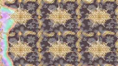 Kahverengi renklerde altın desenler ve altın elementler. Geleneksel klasik altın desen. Raster oryantal süs. Barok tarzında eskiz doğulu süsü..