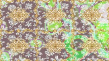 Doğu tarzı arabesk. Raster altın desen. Çizim altın desenli bukleler. Altın elementli nötr renkler. Raster illüstrasyonu.