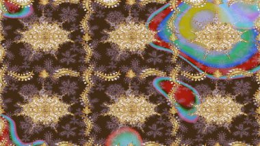 Kahverengi ve altın desenli. Klasik raster şablonu. Tekrarlayan ögelerle soyut arkaplan çiz.