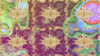 Geleneksel oryantasyon süsü. Tarafsız renklerde altın elementlerle çizim. Klasik klasik klasik arka plan. Klasik Raster altın desenini çiz. Raster illüstrasyonu.