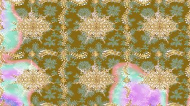 Kahverengi renkli ve altın elementli eskiz deseni. Kahverengi ve altın elementli altın çizim deseni. Noel, kar tanesi, yeni yıl.