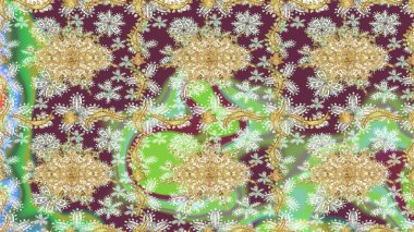 Çiçek deseni. Şık bir grafik desen. Skeç raster arka planı. Duvar kâğıdı barok, İspanyol kumaşı. Tarafsız renklerdeki altın elementler.