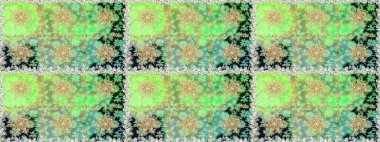 Doğu tarzında klasik tasarım öğesi. Çiçekli süslemeli Raster. Geleneksel Arap dekoru yeşil renklerde. Süslü dantel iz sürücü. Duvar kağıdı için altın süslü illüstrasyon.