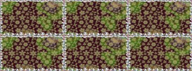 Raster illüstrasyonu. Kahverengi renkli Asya tekstili. Kusursuz çiçek deseni.