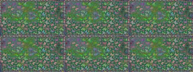 Renkli kelebeklerin kusursuz arka planı. Raster illüstrasyonu. Ambalajlar, duvar kağıtları, kumaş tasarımı ve kağıt için güzel bir arka plan. Yeşil üzerinde sevimli kelebekler.