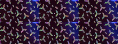 Raster illüstrasyonundaki çiçek desenli çizim. Çiçekler kahverengi, siyah ve mavi renklerde. Renkli Bahar Teması eskiz kalıbı. Düz Çiçek Elementleri Tasarımı.