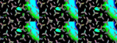 Siyah, mavi ve yeşil kar tanelerinin olduğu Noel kartı siyah, mavi ve yeşil renklerde. Kış kartı Mutlu Noeller, Yeni Yıl ve Mutlu Tatil Raster çizimleri. Kar taneleri arkaplanı.