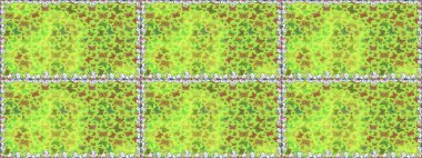 Yeşil, sarı ve nötr renklerde soyut bir arkaplan. Renkli romantik kelebekler kusursuz desenli arka plan. Elle çizilmiş kelebeklerle. Dekoratif Raster illüstrasyonu.