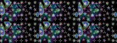 Siyah renklerde. 3D çiçekler, eskiz. Raster illüstrasyonu.