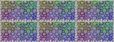 Güzel, parlak, pürüzsüz kumaş, tuval. Kıvırcık, parlak örgü. Eski moda arka plan. Çiçek çelengi. Şablon, pürüzsüz, çiçekli kenar. Raster illüstrasyonu.