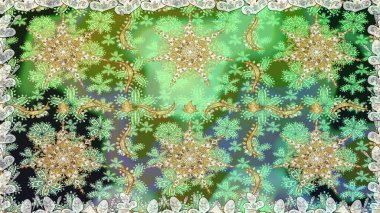 Raster illüstrasyonu. Kusursuz soyut bir arkaplan. Oriental raster klasik yeşil ve altın desenli.