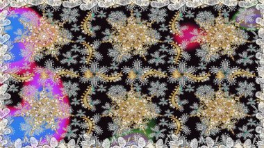 Klasik oryantal desen gri renklerden üstündür. Geleneksel raster ve altın desen. Damask pürüzsüz süsü.