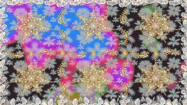 Kusursuz altın desen. Gri renklerde, altın elementlerle kusursuz desen. Raster doğulu süsü.