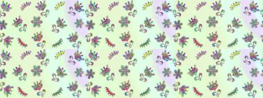 Kusursuz çiçek deseni. Raster illüstrasyonu. Asya tekstil tarzında. Tarafsız, bej ve gri renklerde çiçekler. Renkli Bahar Temalı Kusursuz Arkaplan. Düz Çiçek Elementleri Tasarımı.