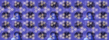 Snowflakes desen. Kar taneleri arka plan. Düz renkli arka plan üzerinde izole kar taneleri tasarımı. Raster resim. Kar tanesi dekoratif desen.