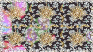 Şam, tasarım için kusursuz desen. Gri renklerde, altın elementli, pürüzsüz desen.