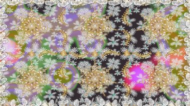 Gri renkli ve altın elementli altın desenli. Geleneksel klasik altın desen. Barok tarzında kusursuz bir doğulu süsü. Raster doğulu süsü.