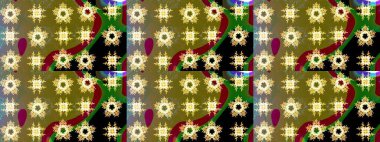 Çiçek desenli çizim. Raster illüstrasyonu. Güzel kumaş deseni. Asya tekstil tarzında. Renkli Bahar Teması eskiz kalıbı. Düz Çiçek Elementleri Tasarımı.