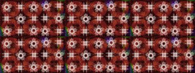 Kahverengi, kırmızı ve nötr kar taneleri. Kar tanelerinin soyut arkaplanı olan şirin bir Noel arkaplanı. Noel ve yeni yıl moda baskıları için tatil tasarımı. Raster illüstrasyonu. Renkler.