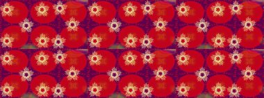 Grafiksel element dekorasyonu. Kırmızı, mor ve turuncu kar tanesi işareti. Düz dizayn. Kar Tanesi Mozaik ikonu. Raster illüstrasyonu. Sembol kışı, donmuş, Noel, yeni yıl tatili.