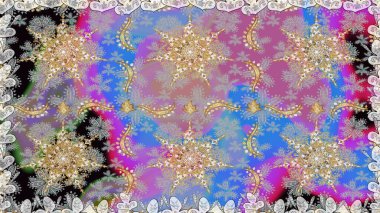 Altın antika ortaçağ dekoratifi, yapraklar ve gri renkli altın desenli süslemeleri olan pürüzsüz bir şablon. Kusursuz kraliyet lüksü, altın barok kumaş rengi..