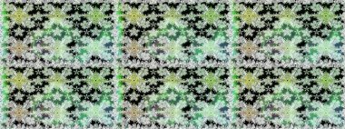 Raster - stok. Kusursuz bir arka plan modeli. Yapraklı çiçekler ve doğal renklerde papatya çiçekleri..