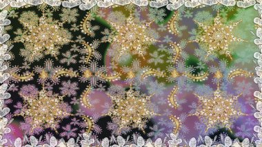 Gri renklerde altın. Kusursuz ortaçağ çiçek deseni. Dekoratif simetri arabesk. Doğum günü kartı, davetiye ya da afiş için iyidir. Raster illüstrasyonu.