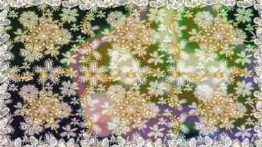 Şık bir grafik desen. Duvar kâğıdı barok, İspanyol kumaşı. Çiçek deseni. Tarafsız renklerde altın elementler. Kusursuz raster arkaplanı.