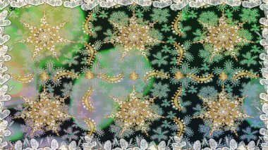 Çizgi sanatı tasarım şablonu için kusursuz sınır. Doğu tarzı element. Altın desenli çiçek dekoru. Gri renklerdeki altın element. Davetiyeler, kartlar, web sayfası için Raster illüstrasyonu.