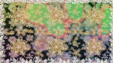 Altın elementlerle nötr renklerde altın desen. Süslü raster dekorasyonu. Barok tarzında duvar kağıdı tasarımı için kusursuz damaske deseni arkaplanı.