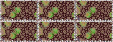 Kahverengi renkli Asya tekstili. Raster illüstrasyonu. Kusursuz çiçek deseni.