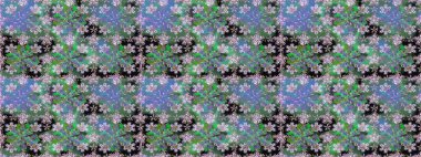 Suluboya tarzında yeşil renkte. Raster illüstrasyonu. Pürüzsüz bahar deseni ve küçük çiçekler.