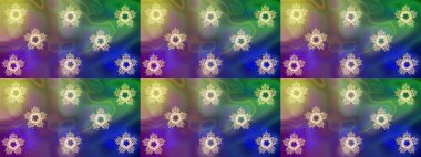 Yeşil, mavi ve menekşe rengi ve kar taneleri. Raster Noel soyut renkli arka plan ve tatlı kar tanesi. Raster illüstrasyonu.