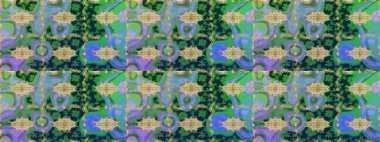 Kraliyet lüksü, altın barok kumaş rengi eskiz. Raster eskiz deseni altın antika çiçekli ortaçağ dekoratifi, yapraklar ve mavi renkli altın desenli süslemeler..