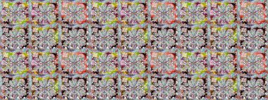 Tarafsız renklere karalamalar çizen kusursuz çiçek deseni. Raster illüstrasyonu.