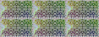 1950-1960 motifleri. Çiçekli ipek eşarp. El çizimi çiçek unsurları olan soyut, dikişsiz raster deseni. Gri üzerine gri. Retro tekstil tasarım koleksiyonu.